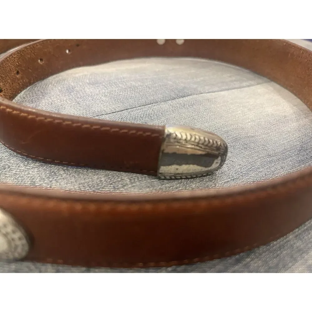 PGA Tour Men's‎ Brown Leather Belt Sz 38 Silver Golf Logo B21